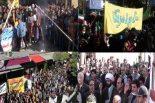 طنین ندای مرگ بر امریکا در یوم الله سیزده آبان / مردم هرسین پرچم امریکا را به آتش کشیدند