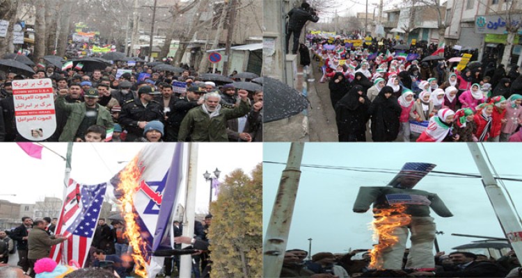  طنین شعار مرگ بر آمریکا در هرسین / به آتش کشیده شدن پرچم‌های آمریکا، اسرائیل توسط مردم+تصویر