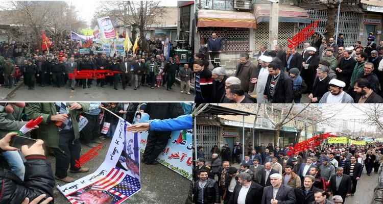 طنین فریادهای مرگ بر آمریکا و انگلیس مردم هرسین در راهپیمایی ۲۲ بهمن 