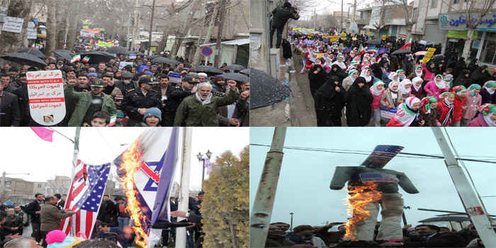  طنین شعار مرگ بر آمریکا در هرسین / به آتش کشیده شدن پرچم‌های آمریکا، اسرائیل توسط مردم+تصویر