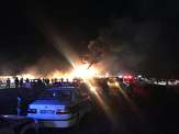 ۲۱ کشته در آتش‌سوزی تصادف اتوبوس و تانکر سوخت در جاده نطنز/جستجو برای یافتن اجساد ادامه دارد +تصاویر و اسامی مجروحان 